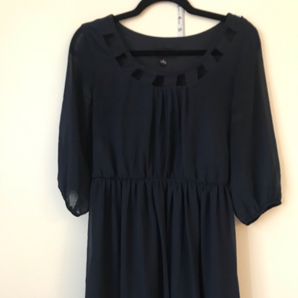 Navy Blue Midi Chiffon Dress